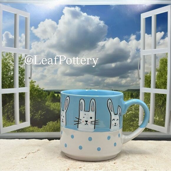 Silly Bunny Blue/ White Ceramic 20oz Mug - Picture 2 of 10